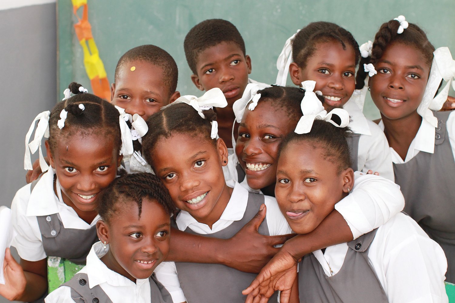Students of the St. Dominique School in Marigot, Haiti, display their unity.
